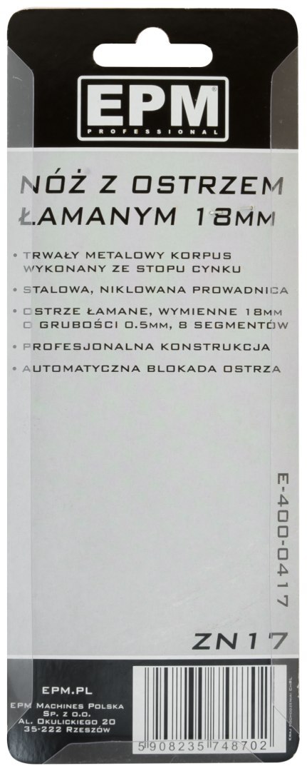 NÓŻ, NOŻYK Z OSTRZEM ŁAMANYM 18MM STOP CYNKU NÓŻ, NOŻYK Z OSTRZEM ŁAMANYM 18MM STOP CYNKU