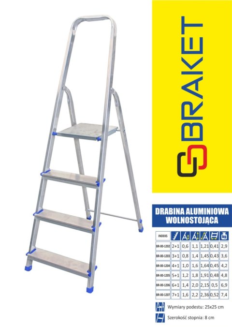 DRABINA ALUMINIOWA WOLNOSTOJĄCA 164CM 4 STOPNIE + PODEST DRABINA ALUMINIOWA WOLNOSTOJĄCA 164CM 4 STOPNIE + PODEST