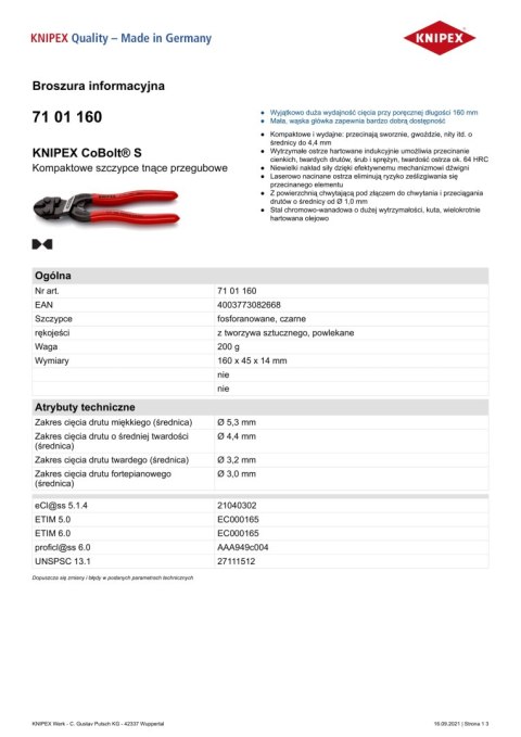 SZCZYPCE TNĄCE PRZEGUBOWE COBOLT 160MM SZCZYPCE TNĄCE PRZEGUBOWE COBOLT 160MM