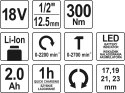 KLUCZ UDAROWY 18V 1/2'' 300NM 2.0AH KLUCZ UDAROWY 18V 1/2'' 300NM 2.0AH