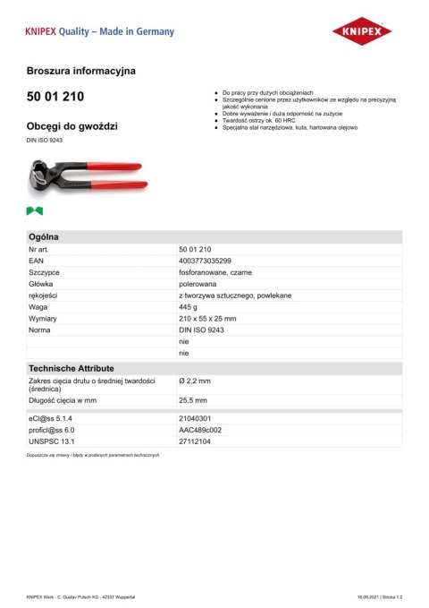 OBCĘGI DO GWOŹDZI 210MM OBCĘGI DO GWOŹDZI 210MM