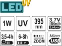 ZESTAW LATARKA UV AKUMULATOROWA 1W + OKULARY ZESTAW LATARKA UV AKUMULATOROWA 1W + OKULARY