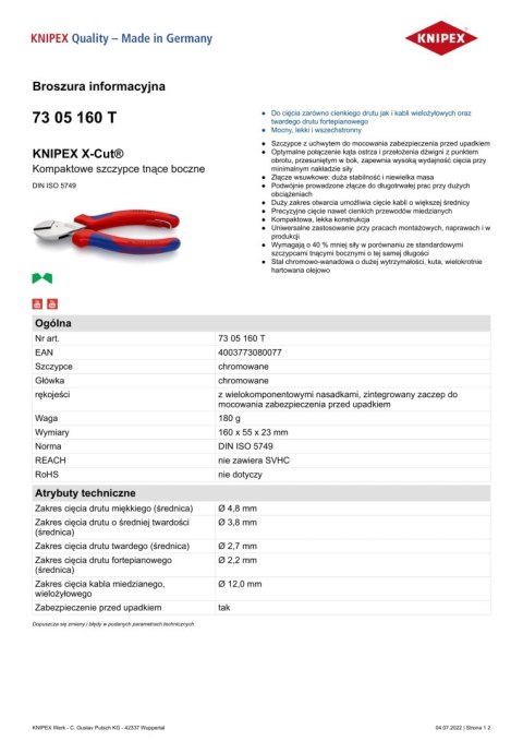 KOMPAKTOWE SZCZYPCE TNĄCE BOCZNE X-CUT 160MM KOMPAKTOWE SZCZYPCE TNĄCE BOCZNE X-CUT 160MM