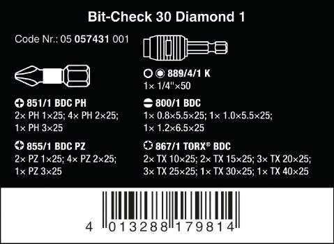 ZESTAW BITÓW BIT-CHECK 30 DIAMOND 1, 30 CZĘŚĆ ZESTAW BITÓW BIT-CHECK 30 DIAMOND 1, 30 CZĘŚĆ
