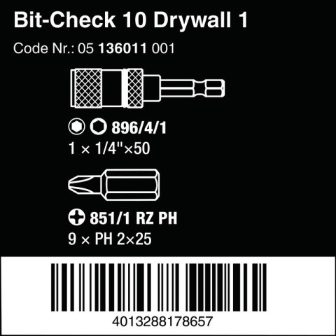 ZESTAW BITÓW BIT-CHECK 10 DRYWALL 1 10 CZĘŚĆ ZESTAW BITÓW BIT-CHECK 10 DRYWALL 1 10 CZĘŚĆ