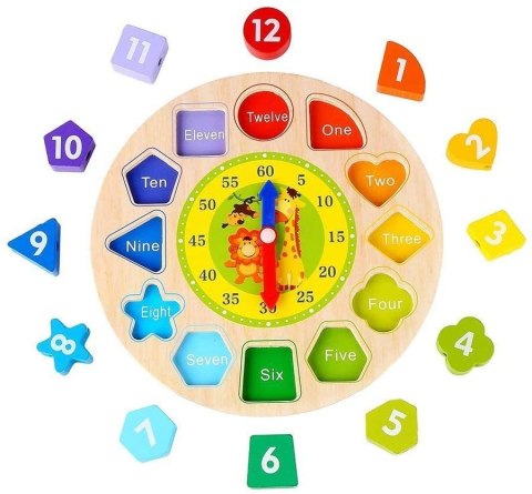 Drewniany Edukacyjny Zegar Sorter Nauka Cyfry Kształty Kolory Drewniany Edukacyjny Zegar Sorter Nauka Cyfry Kształty Kolory