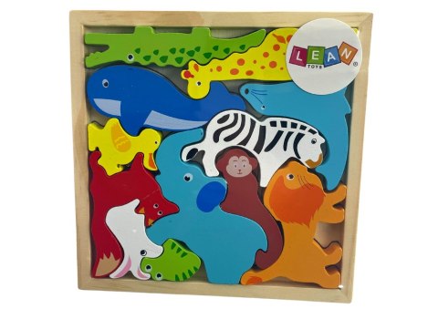 Drewniane Puzzle Zwierzęta Do Dopasowania Lew Królik Drewniane Puzzle Zwierzęta Do Dopasowania Lew Królik