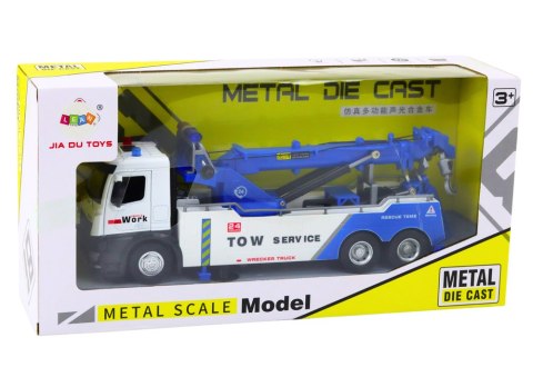 Ciężarówka Z Dźwigiem Dwa Haki Metalowa Biało-Niebieska Światła Dźwięki Ciężarówka Z Dźwigiem Dwa Haki Metalowa Biało-Niebieska Światła Dźwięki