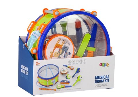 Instrumenty Muzyczne Zestaw Bęben Tamburyn Flet Kołatka Harmonijka Zwierzęta Instrumenty Muzyczne Zestaw Bęben Tamburyn Flet Kołatka Harmonijka Zwierzęta
