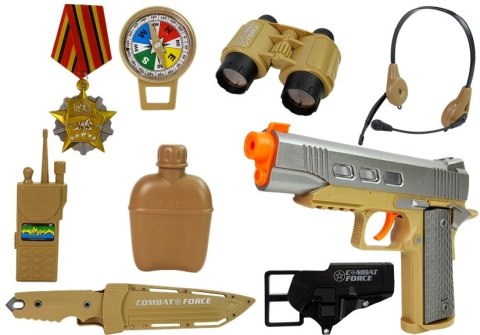 Zestaw Wojskowy z Akcesoriami Pistolet Nóż Lornetka Słuchawki Gwizdek Krótkofalówka Jasnozielony Zestaw Wojskowy z Akcesoriami Pistolet Nóż Lornetka Słuchawki Gwizdek Krótkofalówka Jasnozielony