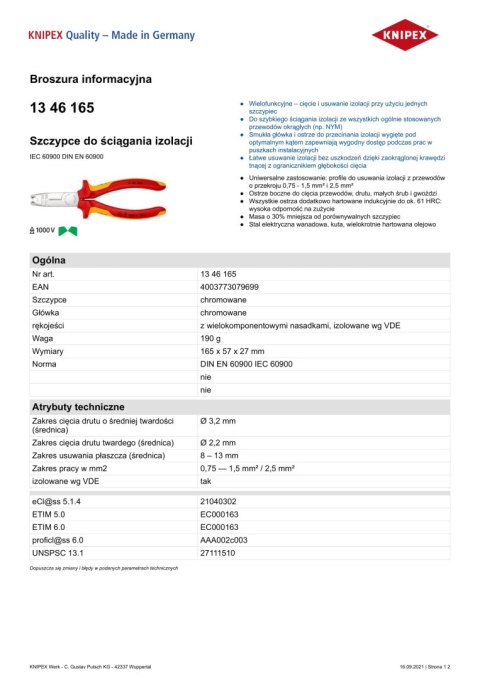 SZCZYPCE DO ŚCIĄGANIA IZOLACJI 165MM SZCZYPCE DO ŚCIĄGANIA IZOLACJI 165MM
