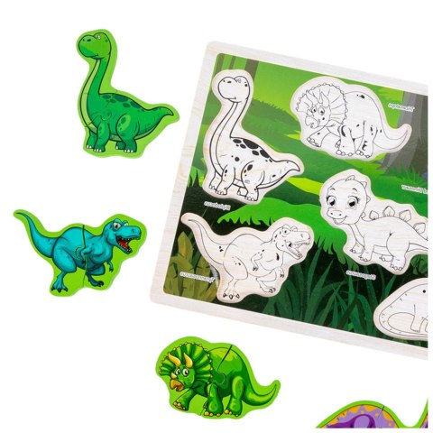 Układanka Drewniana Dinozaury Puzzle Kształty Plansza 12El Układanka Drewniana Dinozaury Puzzle Kształty Plansza 12El