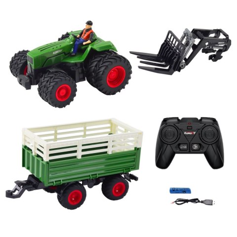 Traktor Rolniczy Z Przyczepą i Widłami Podwójne Koła Zdalnie Sterowany RC Traktor Rolniczy Z Przyczepą i Widłami Podwójne Koła Zdalnie Sterowany RC